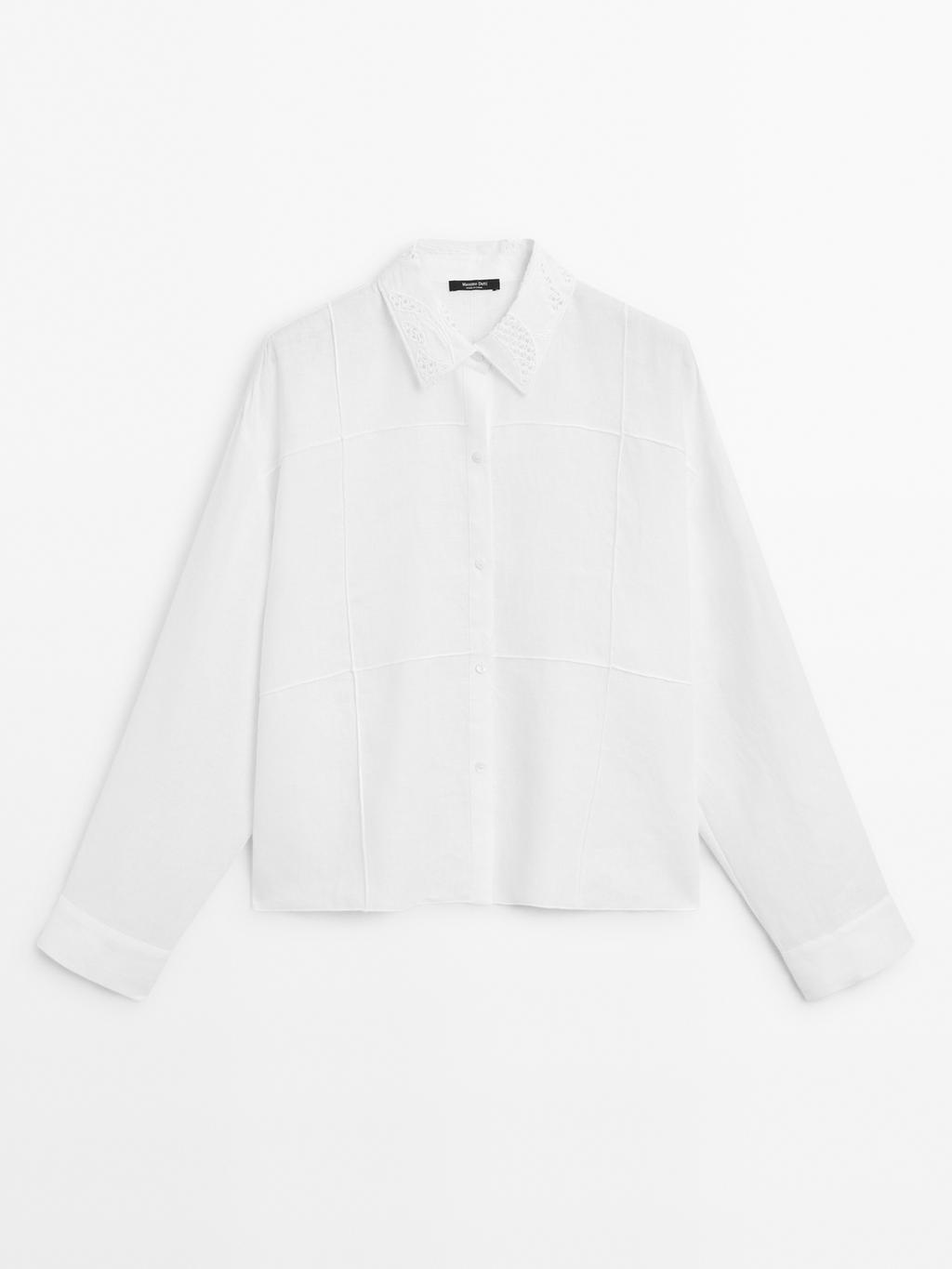 100% linen shirt with embroidered detail