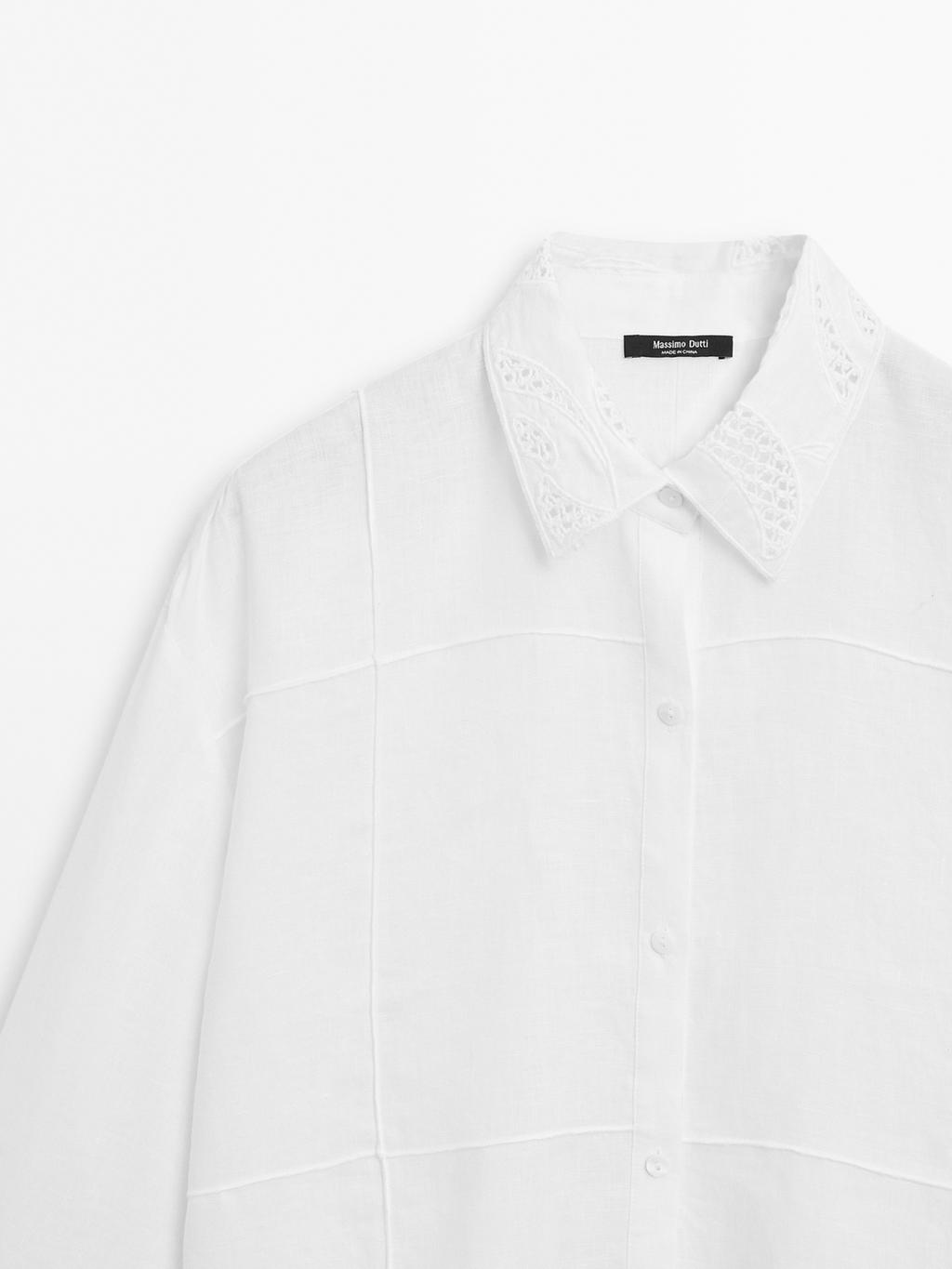 100% linen shirt with embroidered detail