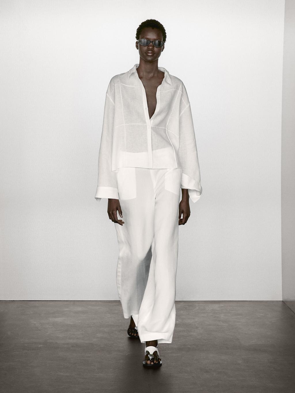 100% linen shirt with embroidered detail