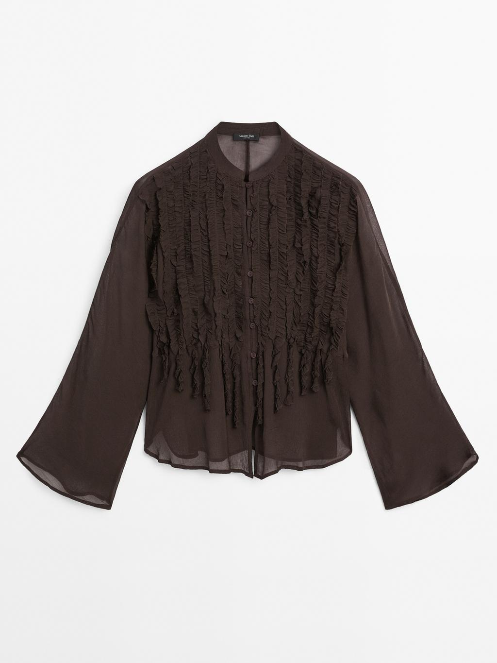 Flowing bib-front shirt with ruffles