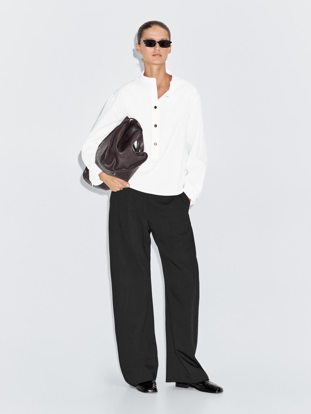 Stand collar shirt with gold buttons