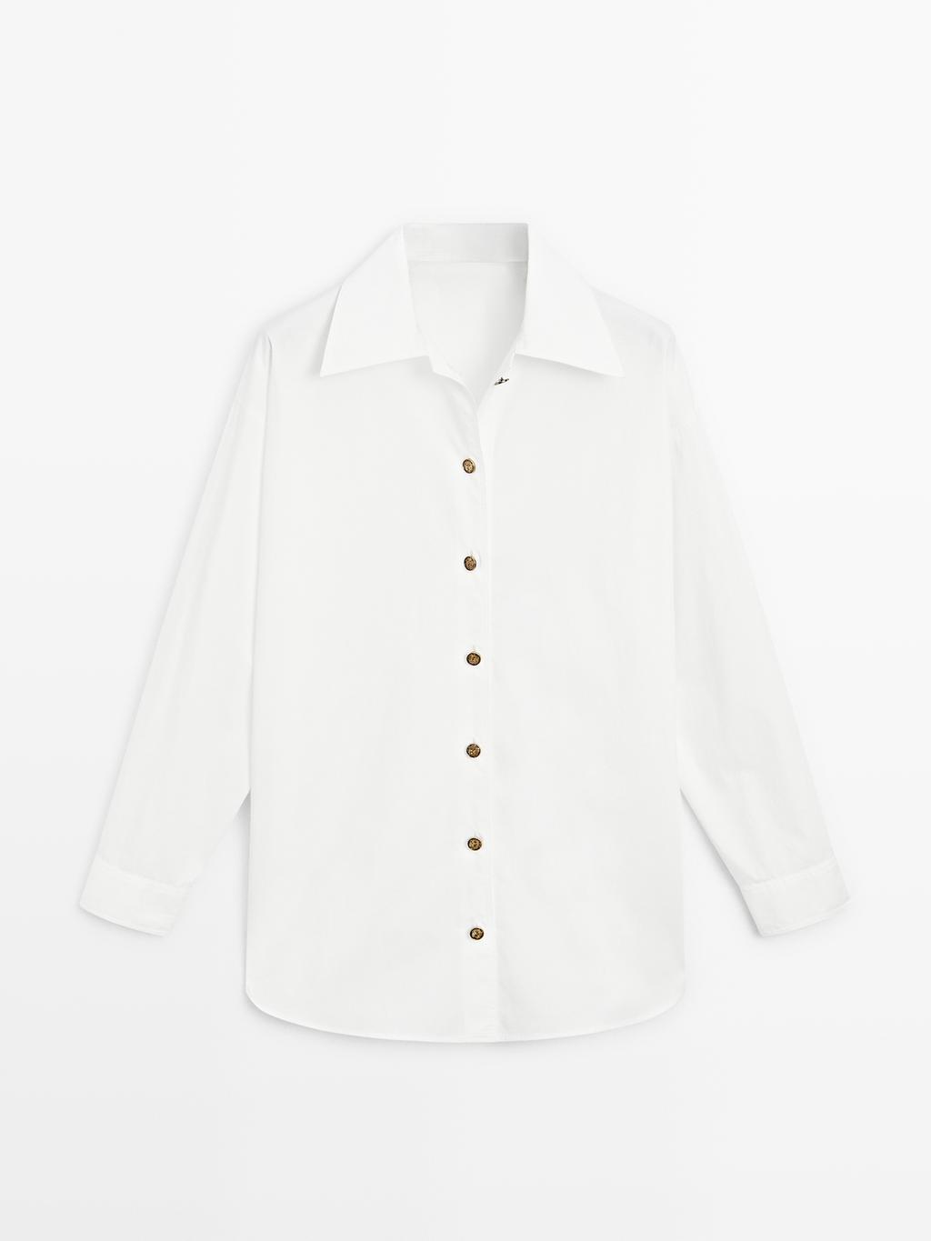 Poplin shirt with golden buttons