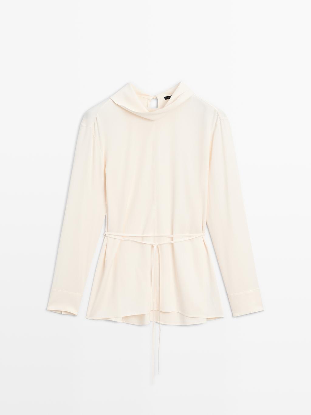 Long sleeve blouse with drawstring detail