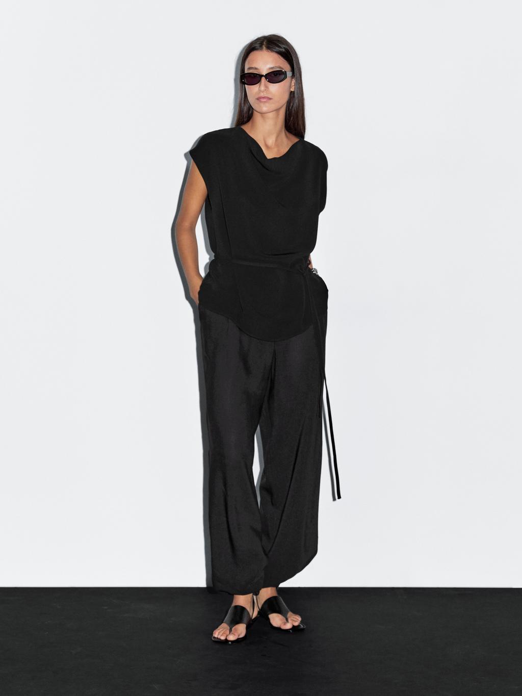 Crepe top with cowl neckline