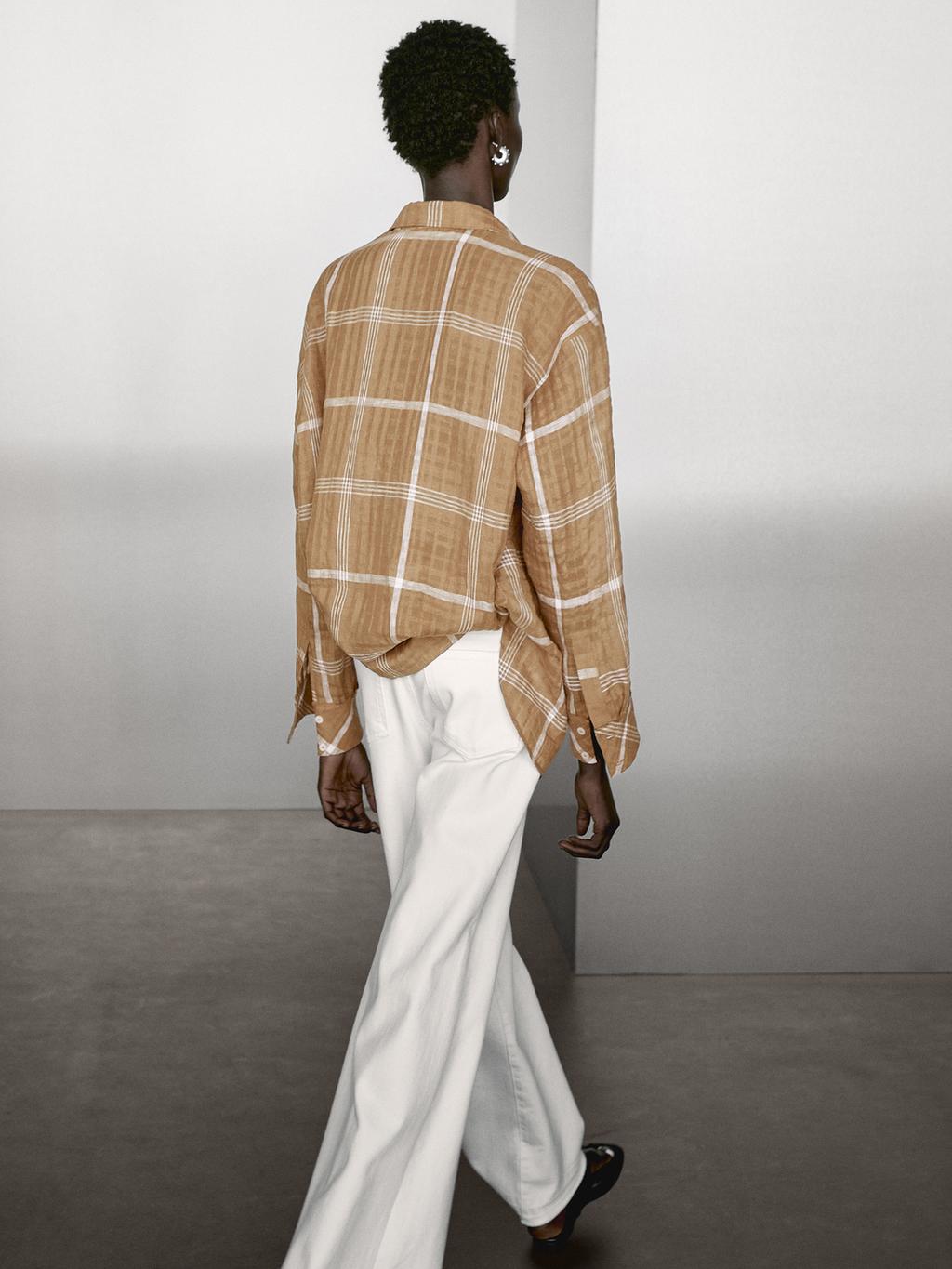 Flowing linen blend check shirt