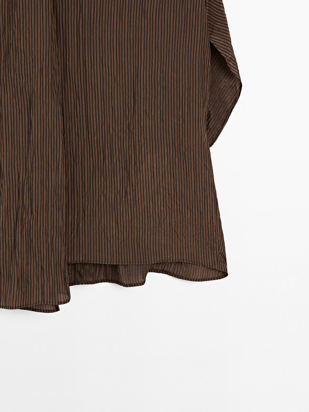 Pinstripe blouse with scarf collar