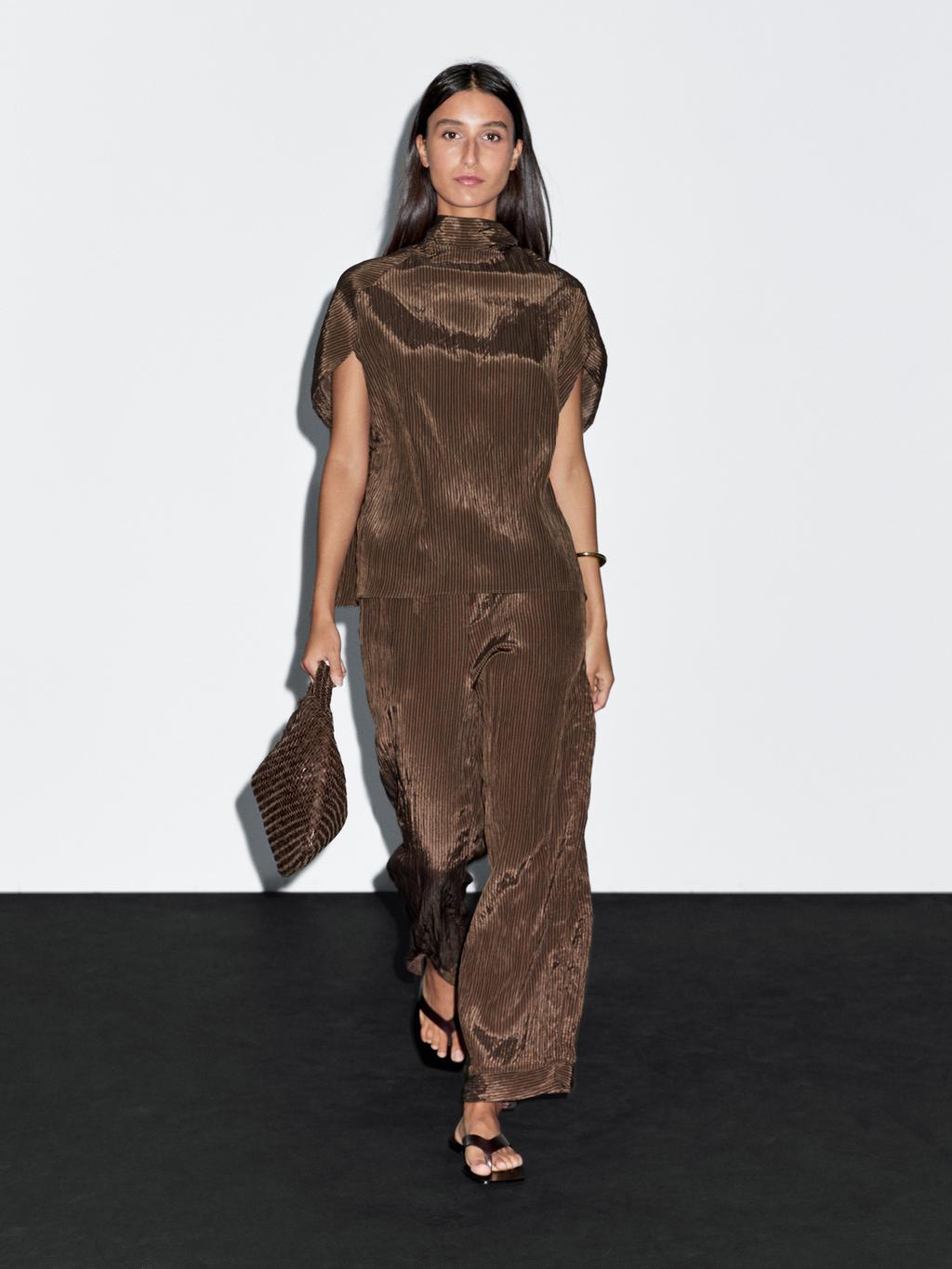 Pinstripe blouse with scarf collar