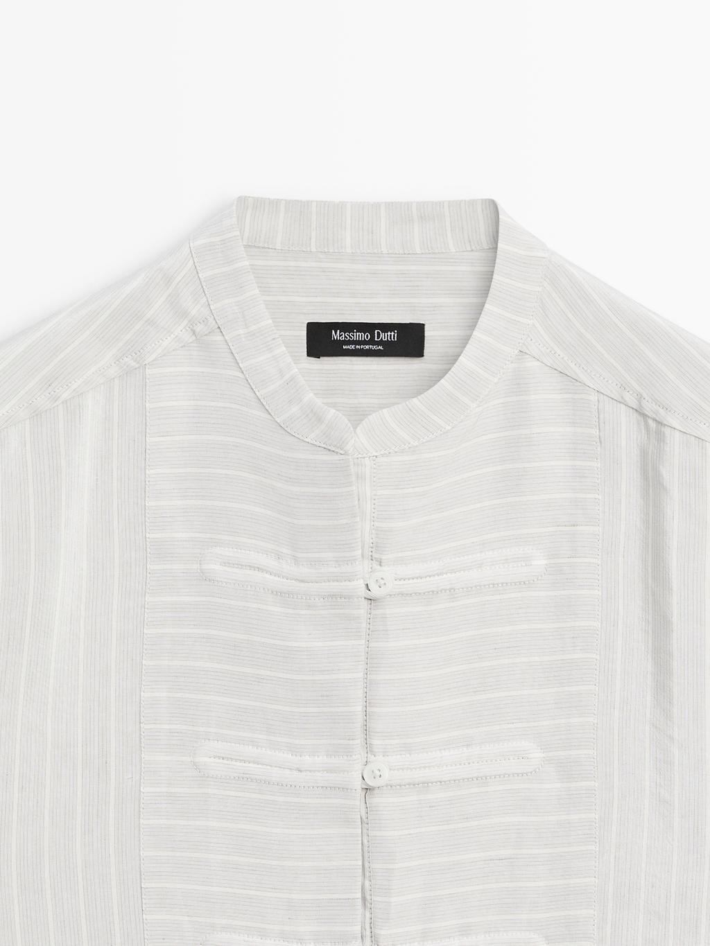 Striped oversize blouse with stand collar