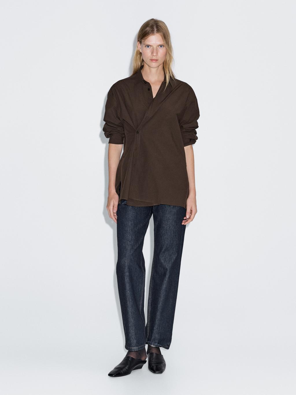 Asymmetric button-up poplin shirt