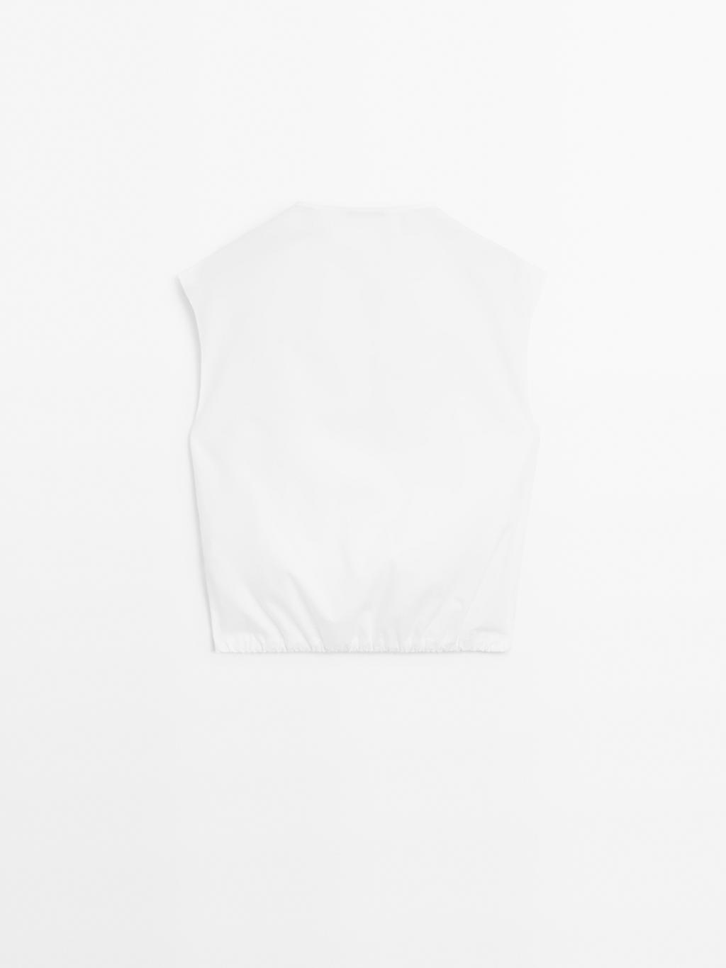 Poplin cotton blouse with elasticated detail