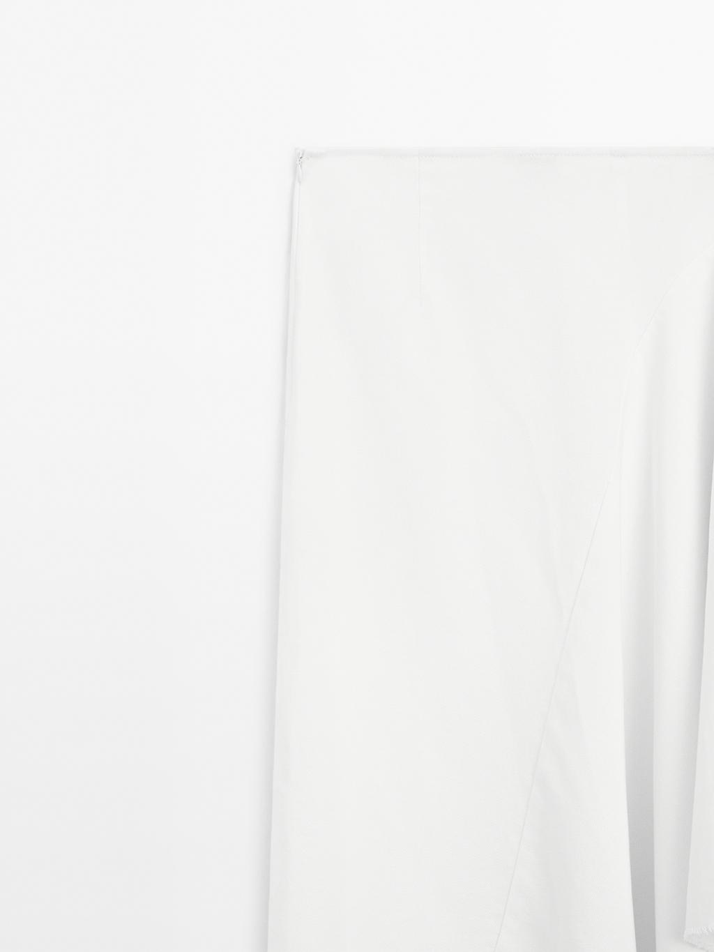 Asymmetric denim midi skirt