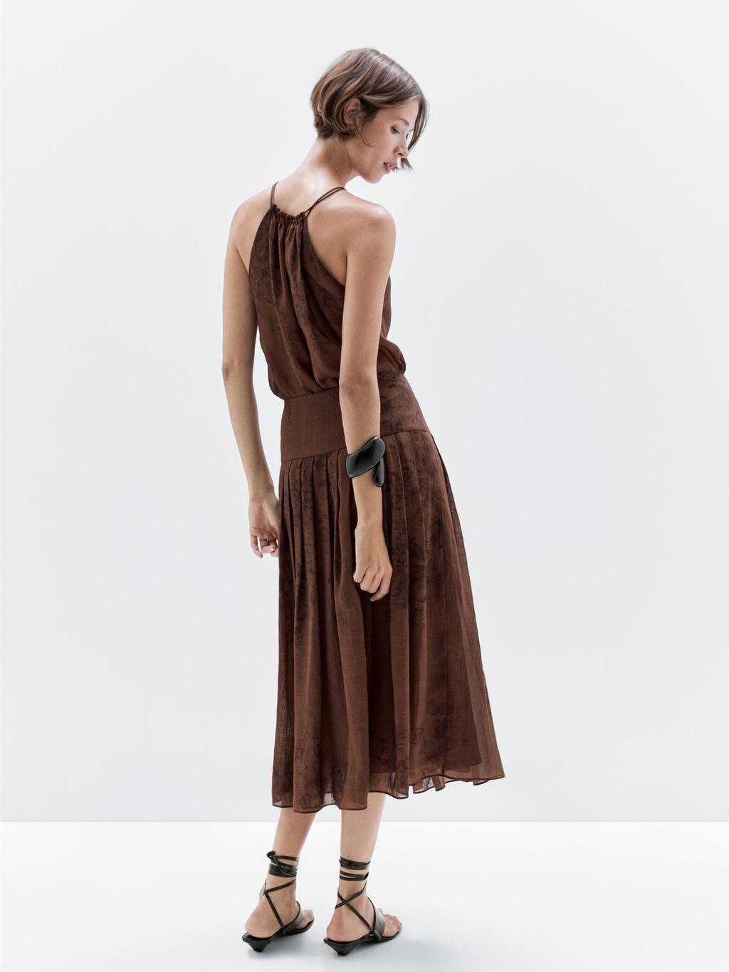 Flared floral print midi skirt