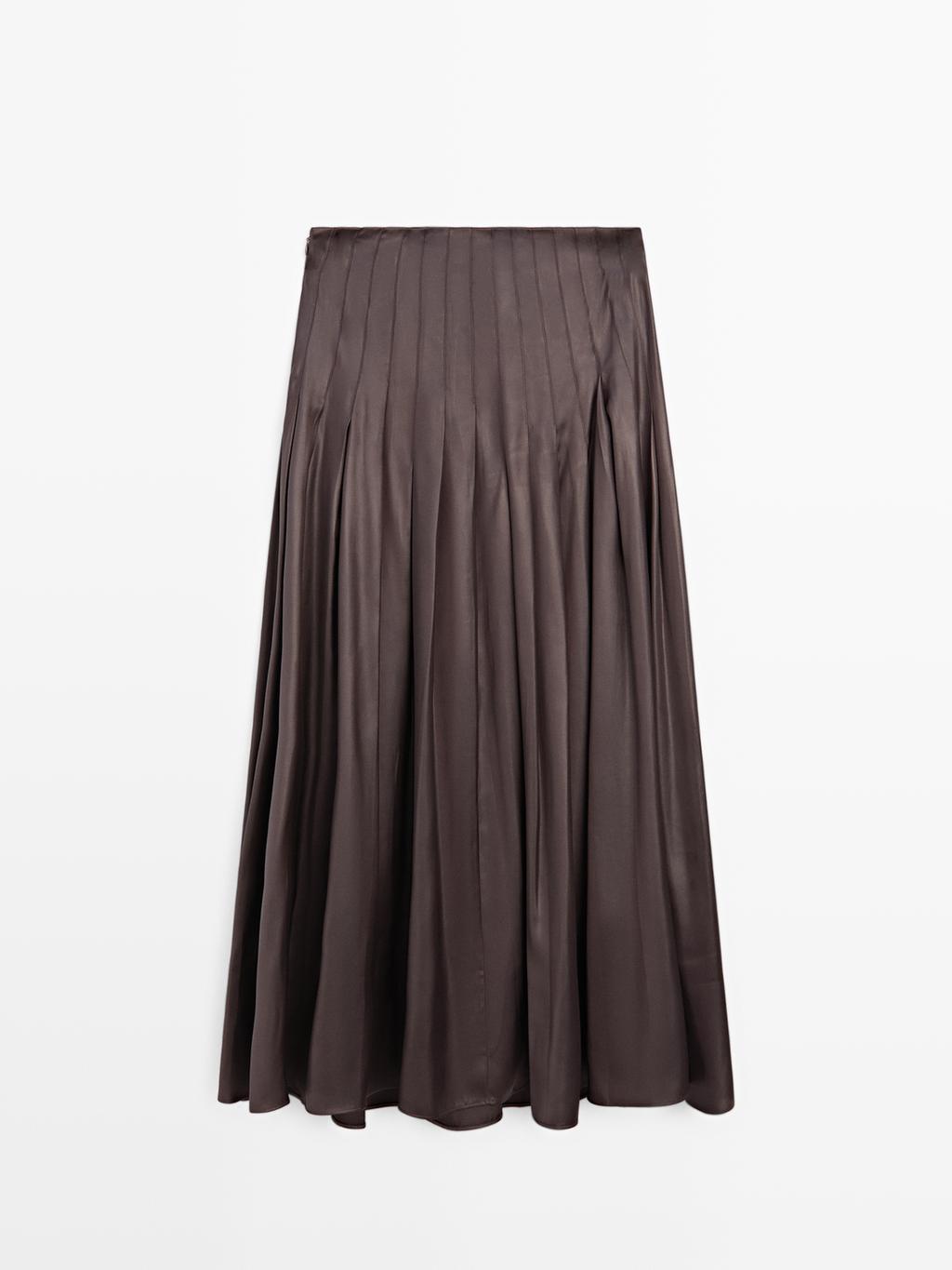 Pintuck midi skirt with waxed finish