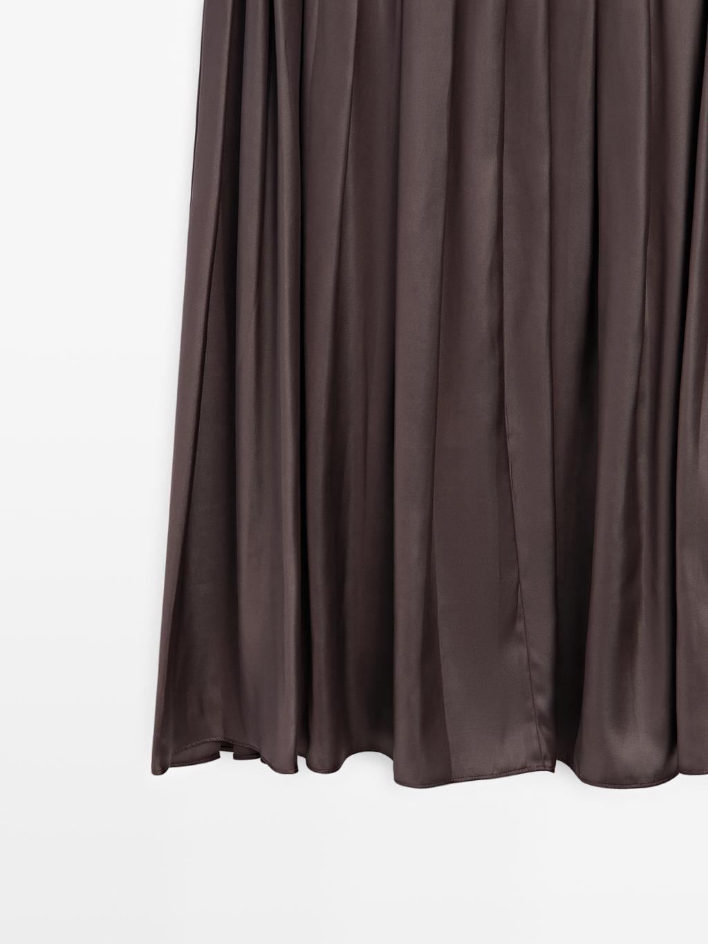 Pintuck midi skirt with waxed finish