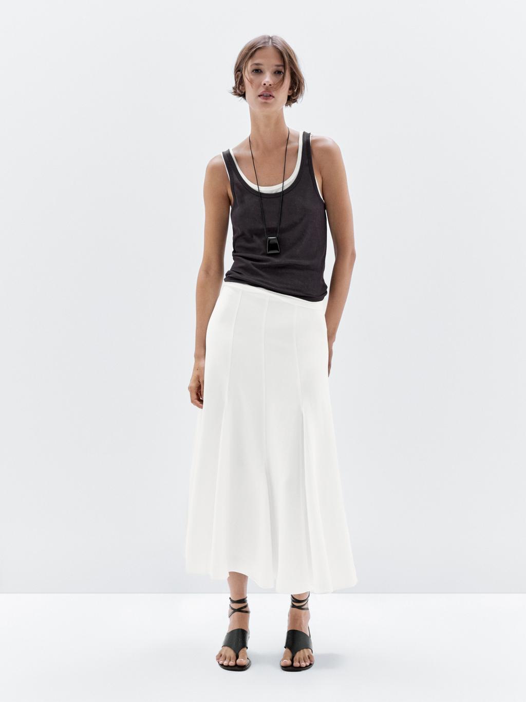 Godet midi skirt with seam details