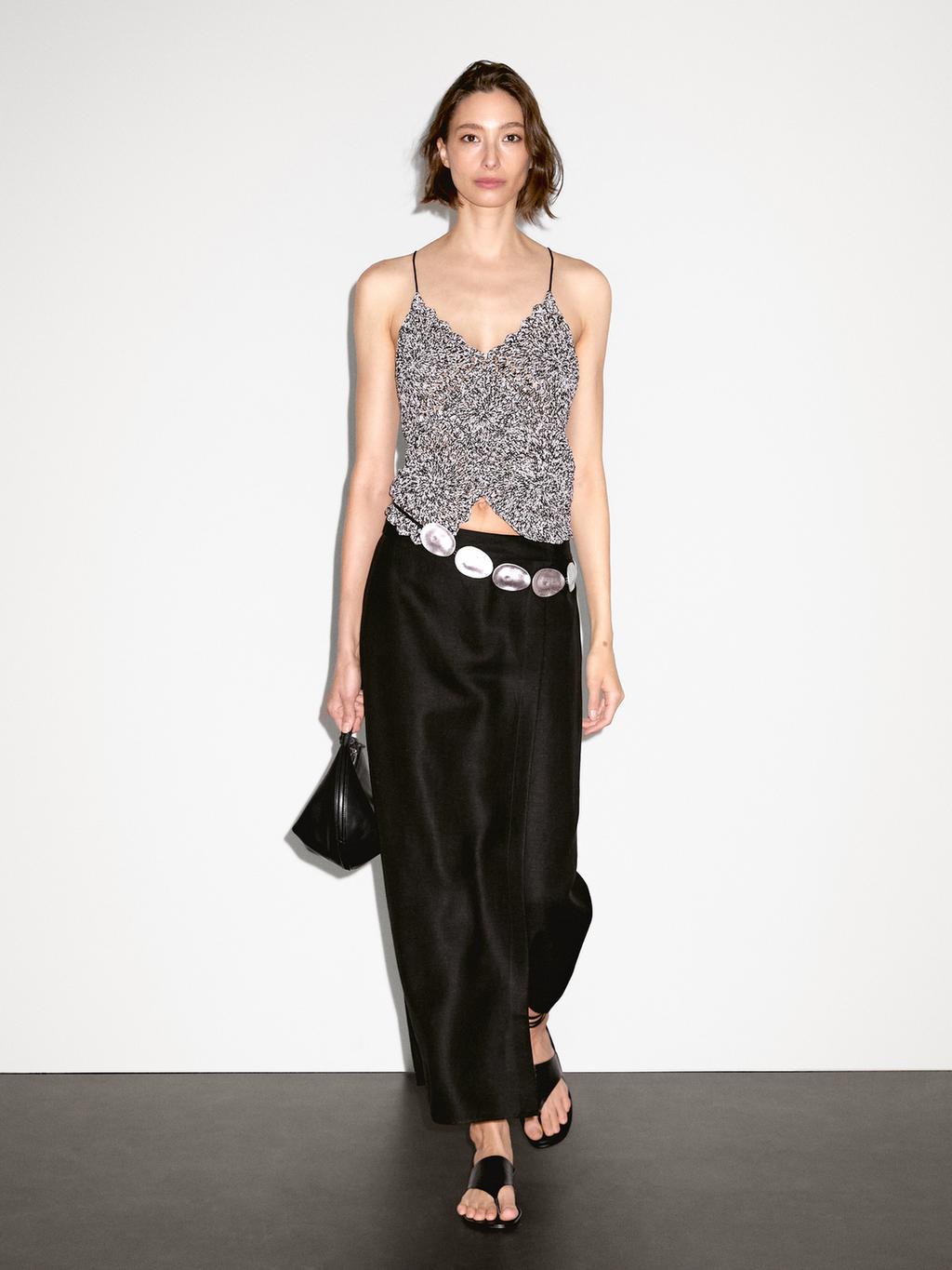 Long linen blend skort