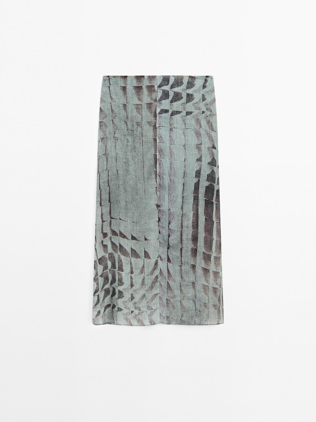 Printed midi skirt with gathered detail