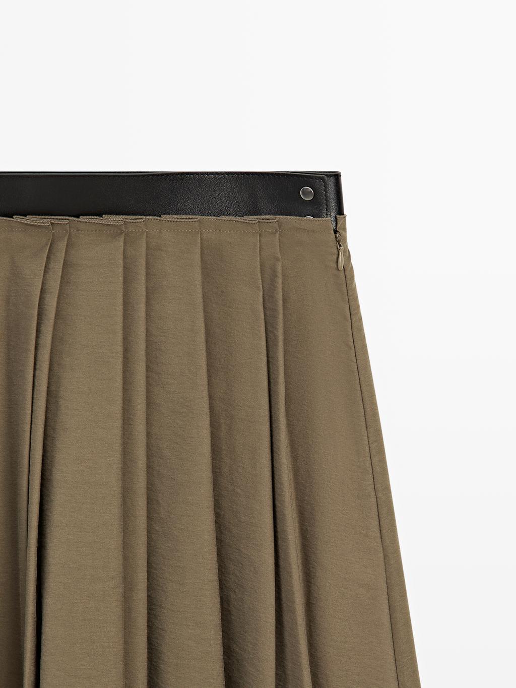 Pleated midi skirt with waist detail