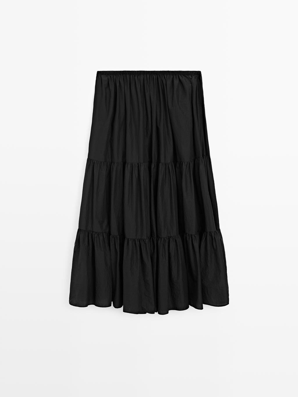 Long flared skirt with gathered detail