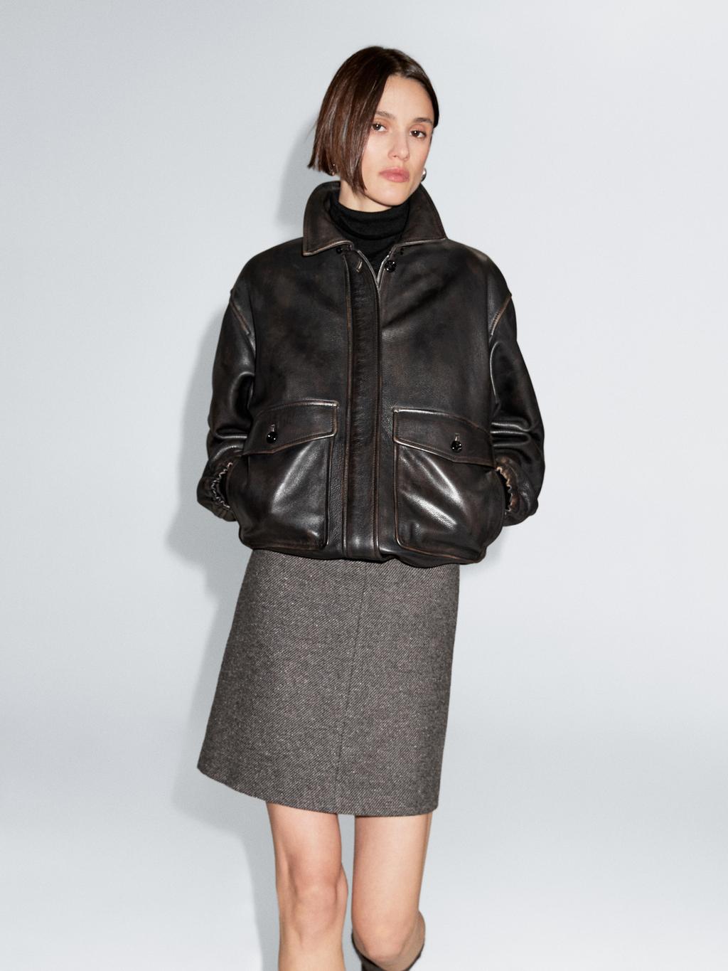 Alpaca and felt texture blend melange short skirt