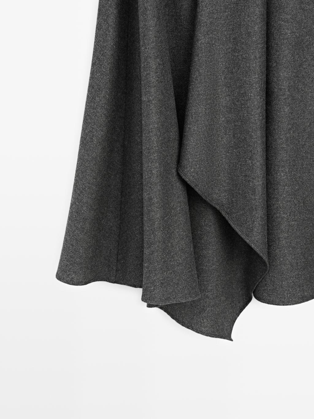 Flared wool blend midi skirt with pleat