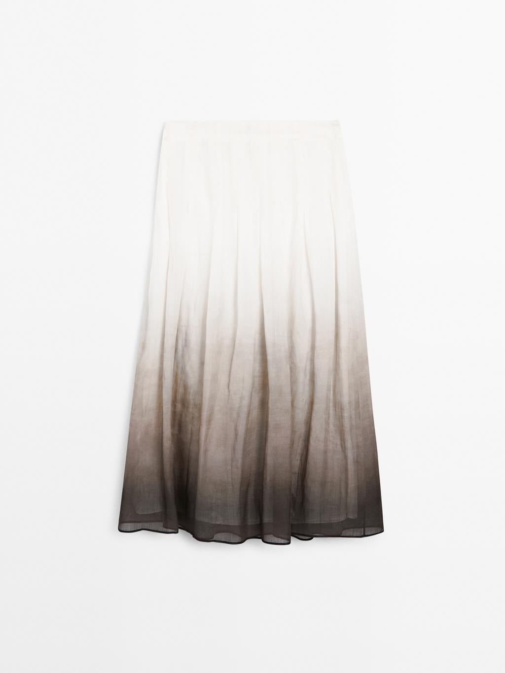 Ombre print box pleat midi skirt