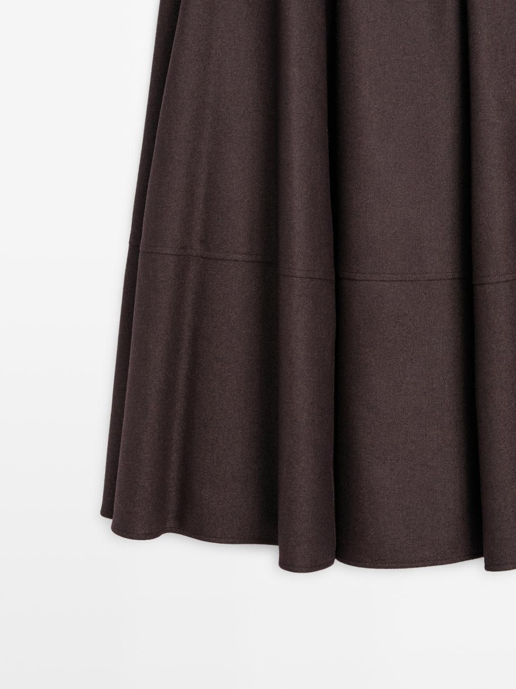 Wool blend midi skirt with yoke