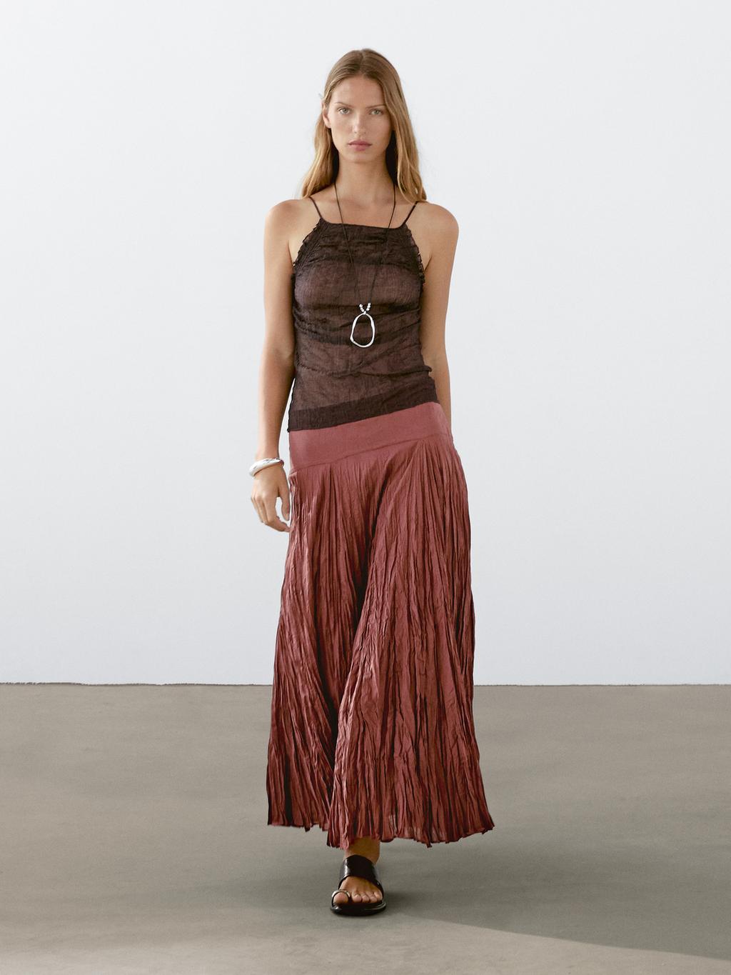 Long 100% cotton pleated skirt