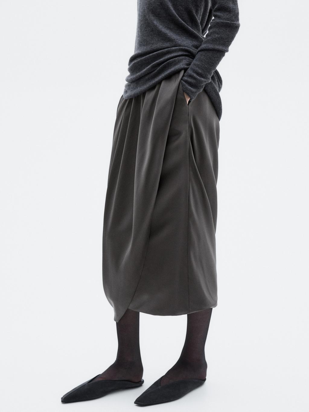Draped 100% silk midi skirt - LIMITED