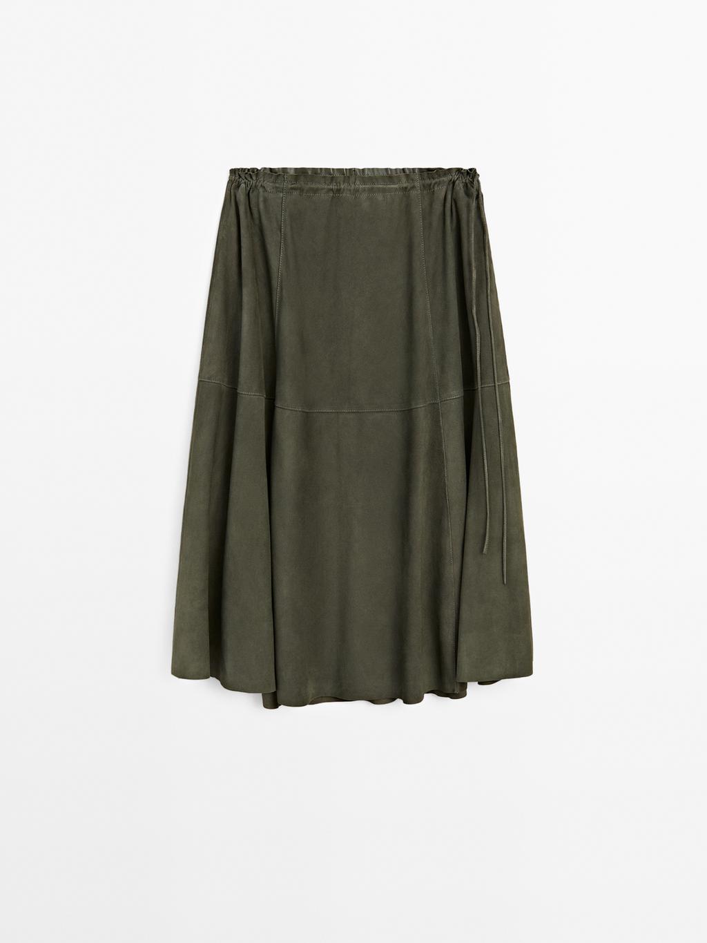 Suede leather skirt with gathered detail