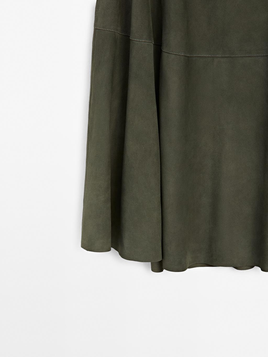 Suede leather skirt with gathered detail