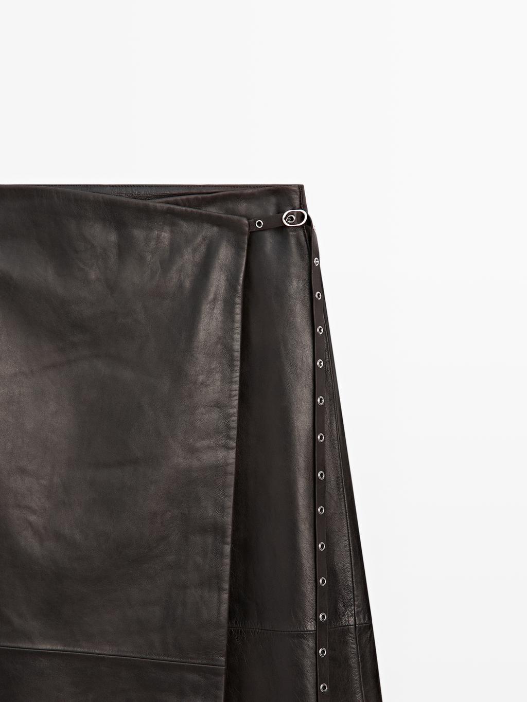 Nappa leather wraparound midi skirt
