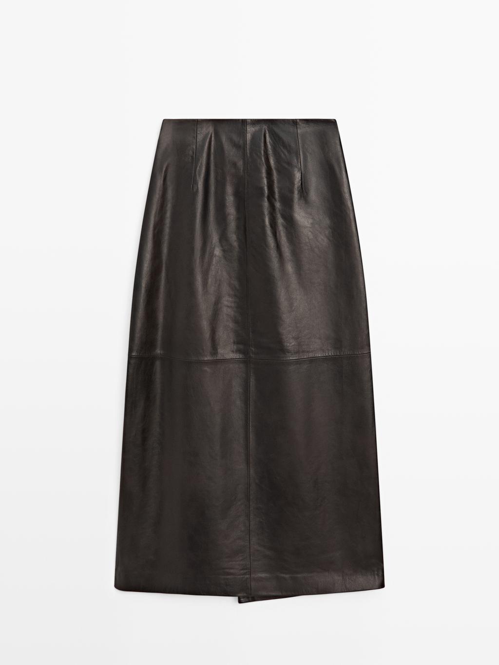 Nappa leather wraparound midi skirt