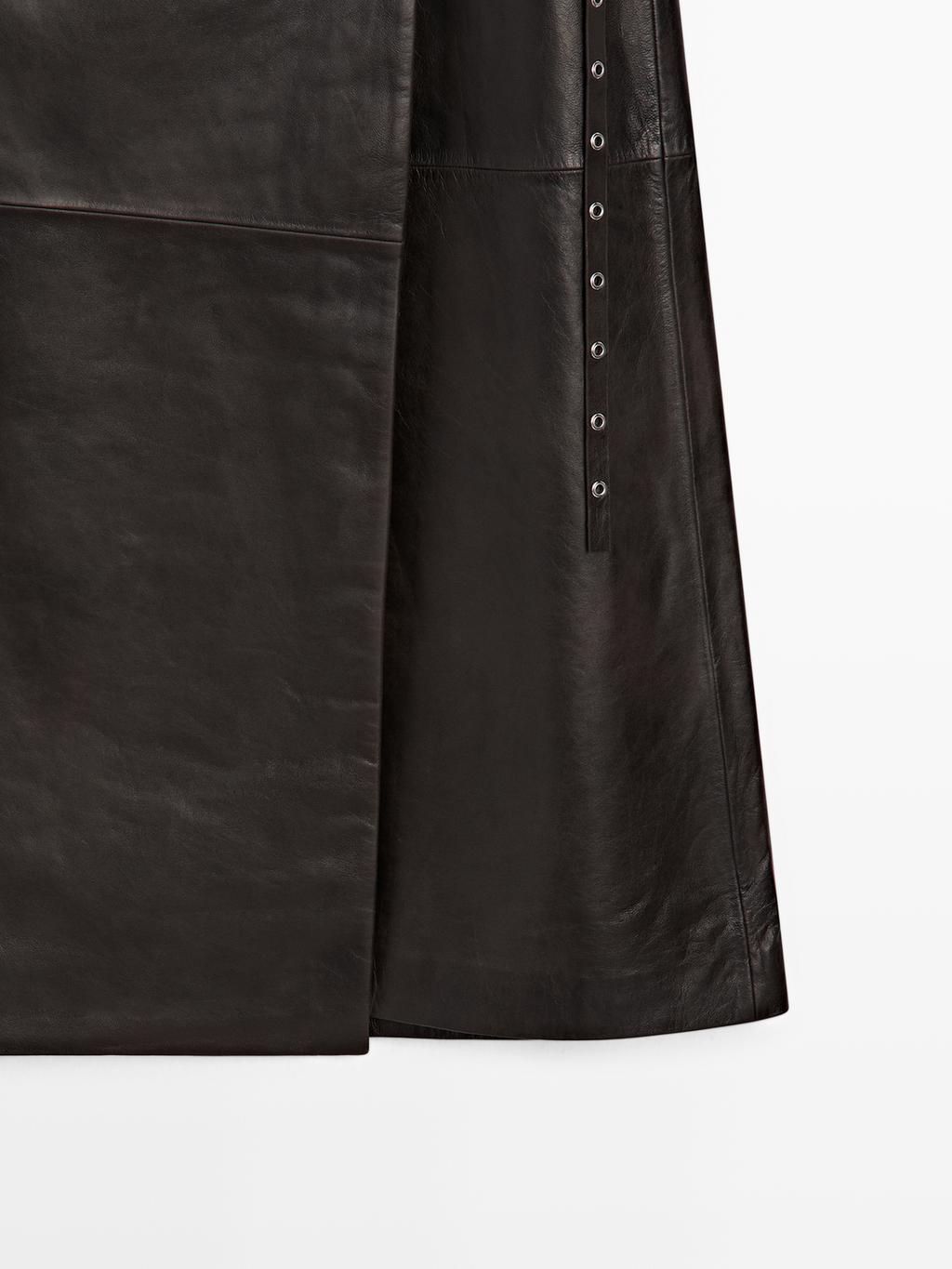 Nappa leather wraparound midi skirt