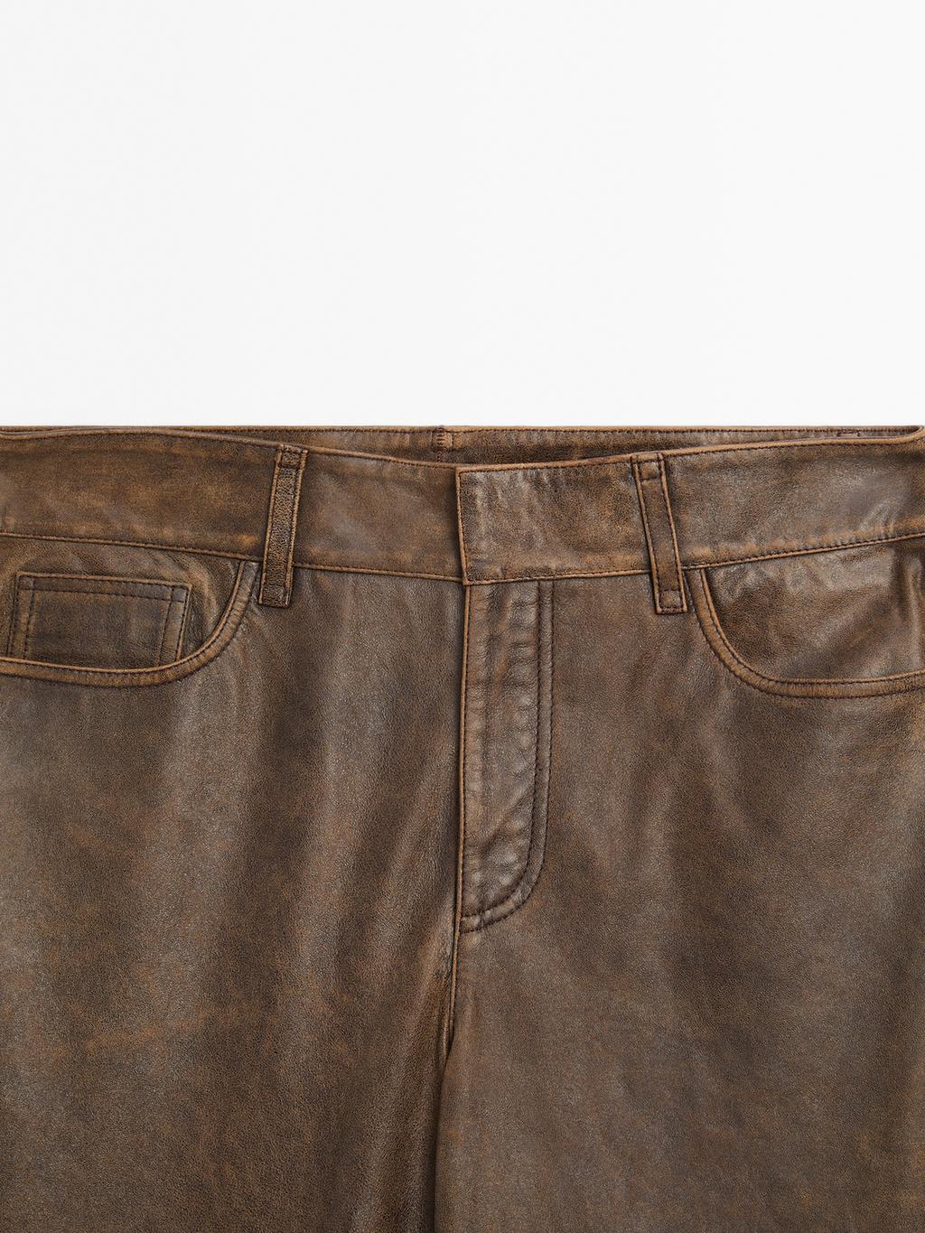 Distressed nappa leather trousers