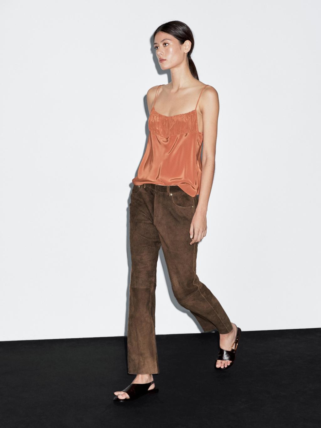 Goatskin leather trousers with suede finish