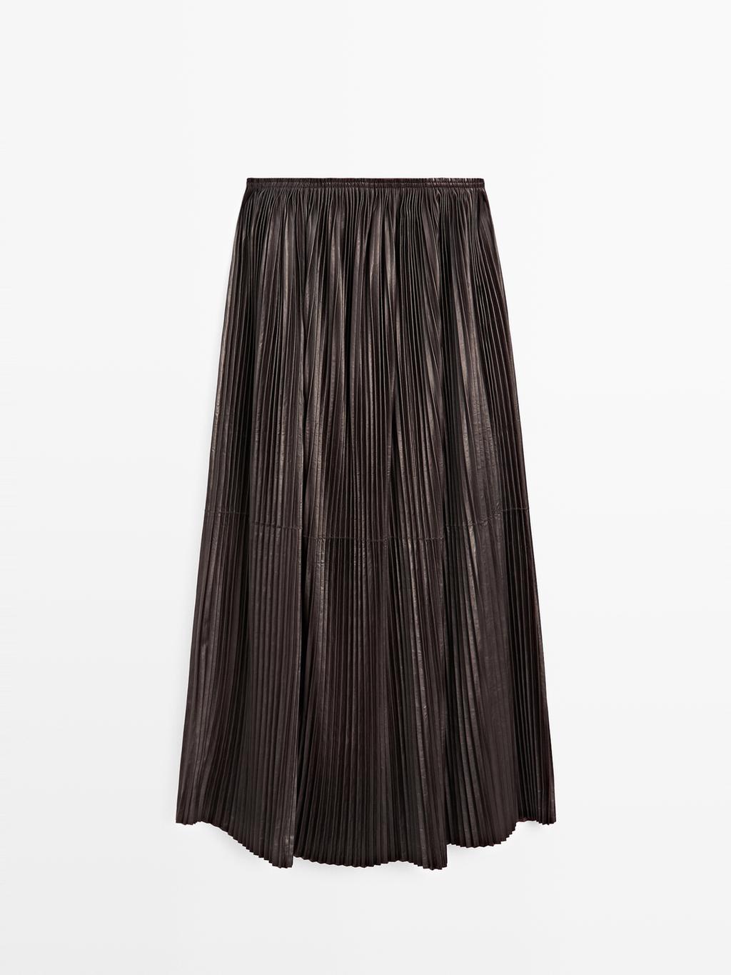 Long pleated nappa leather skirt - LIMITED