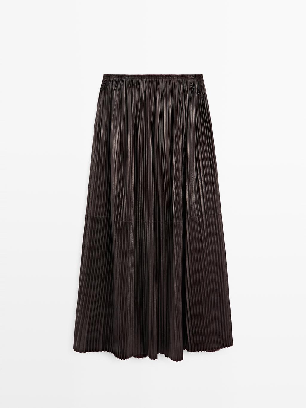 Long pleated nappa leather skirt - LIMITED