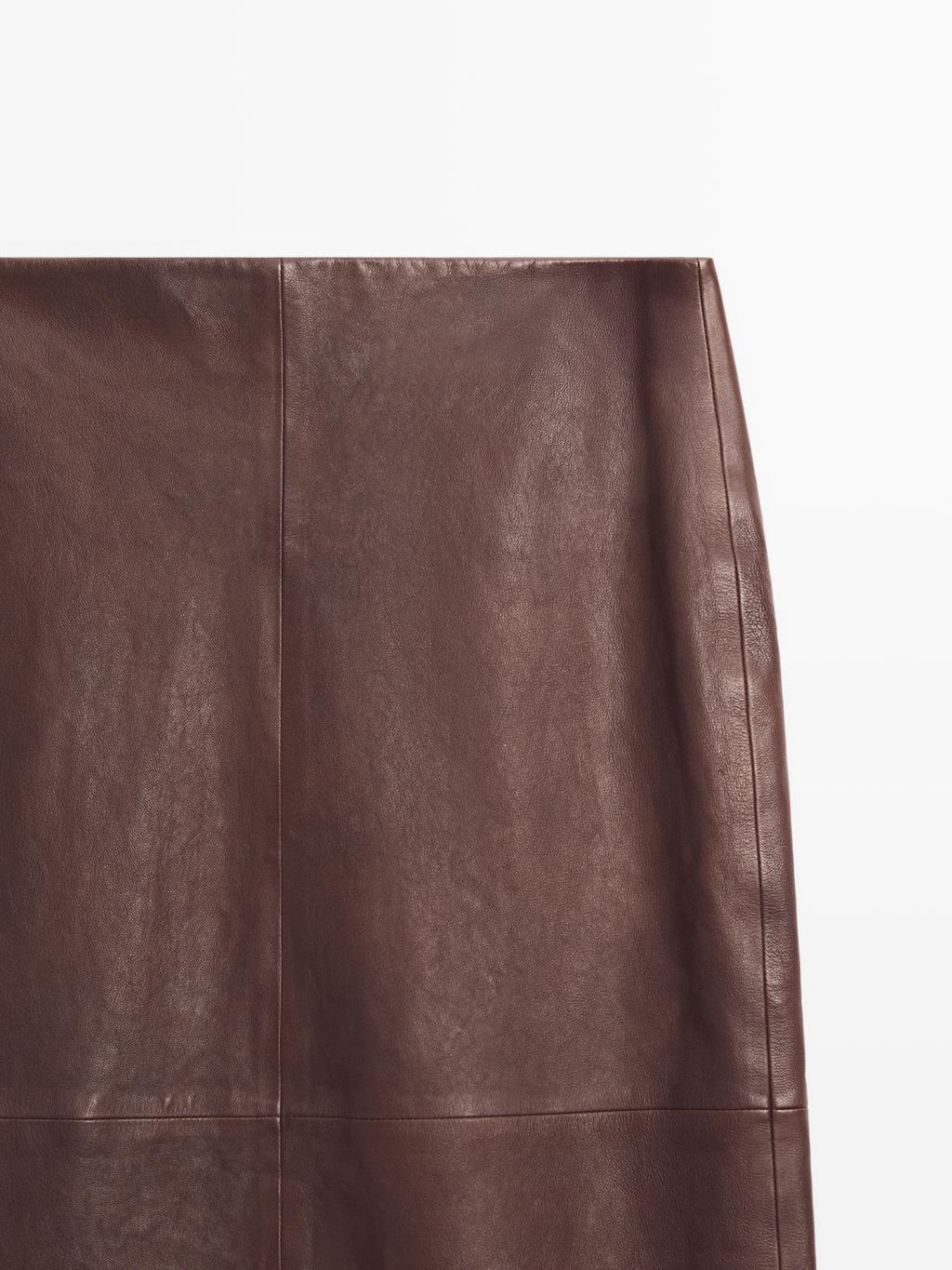 Straight nappa leather midi skirt