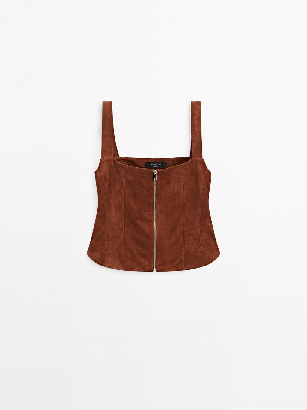 Suede leather top with zip