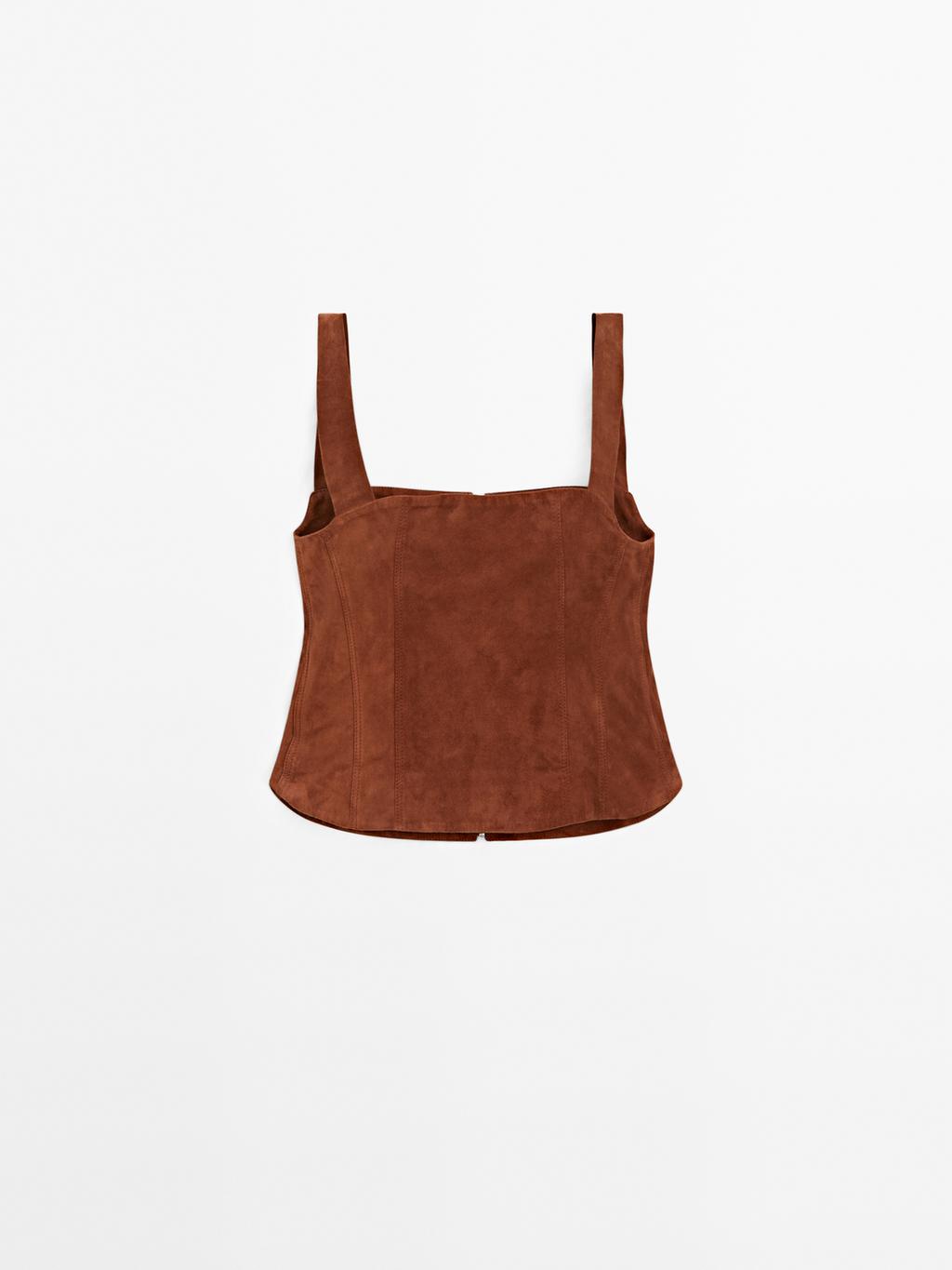 Suede leather top with zip