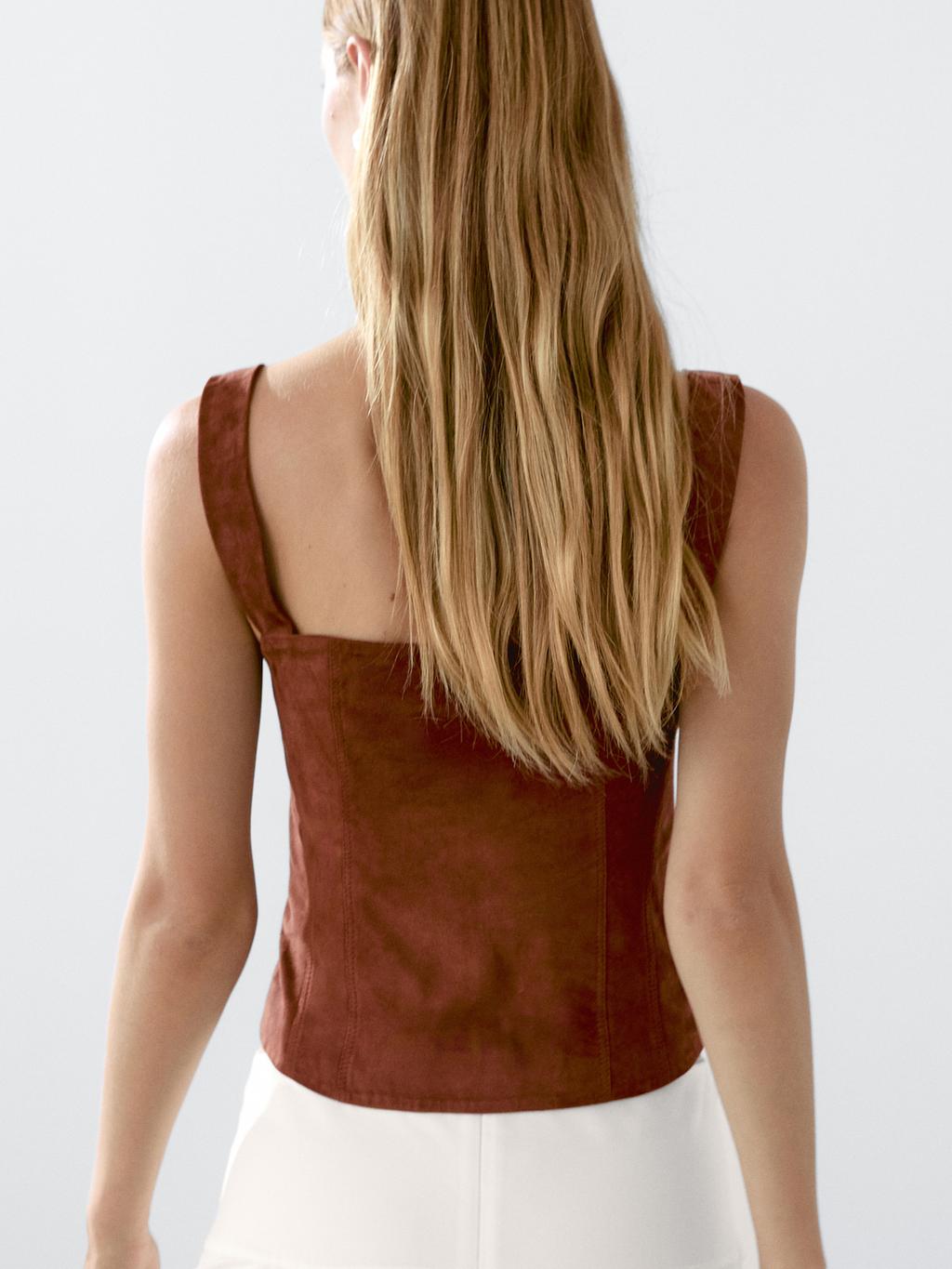 Suede leather top with zip