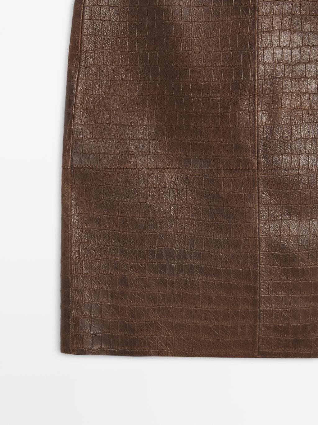 Short leather mock croc skirt