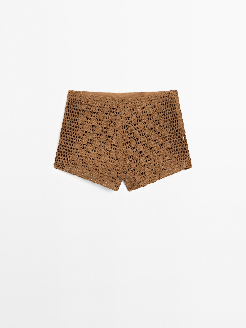 Suede leather crochet shorts