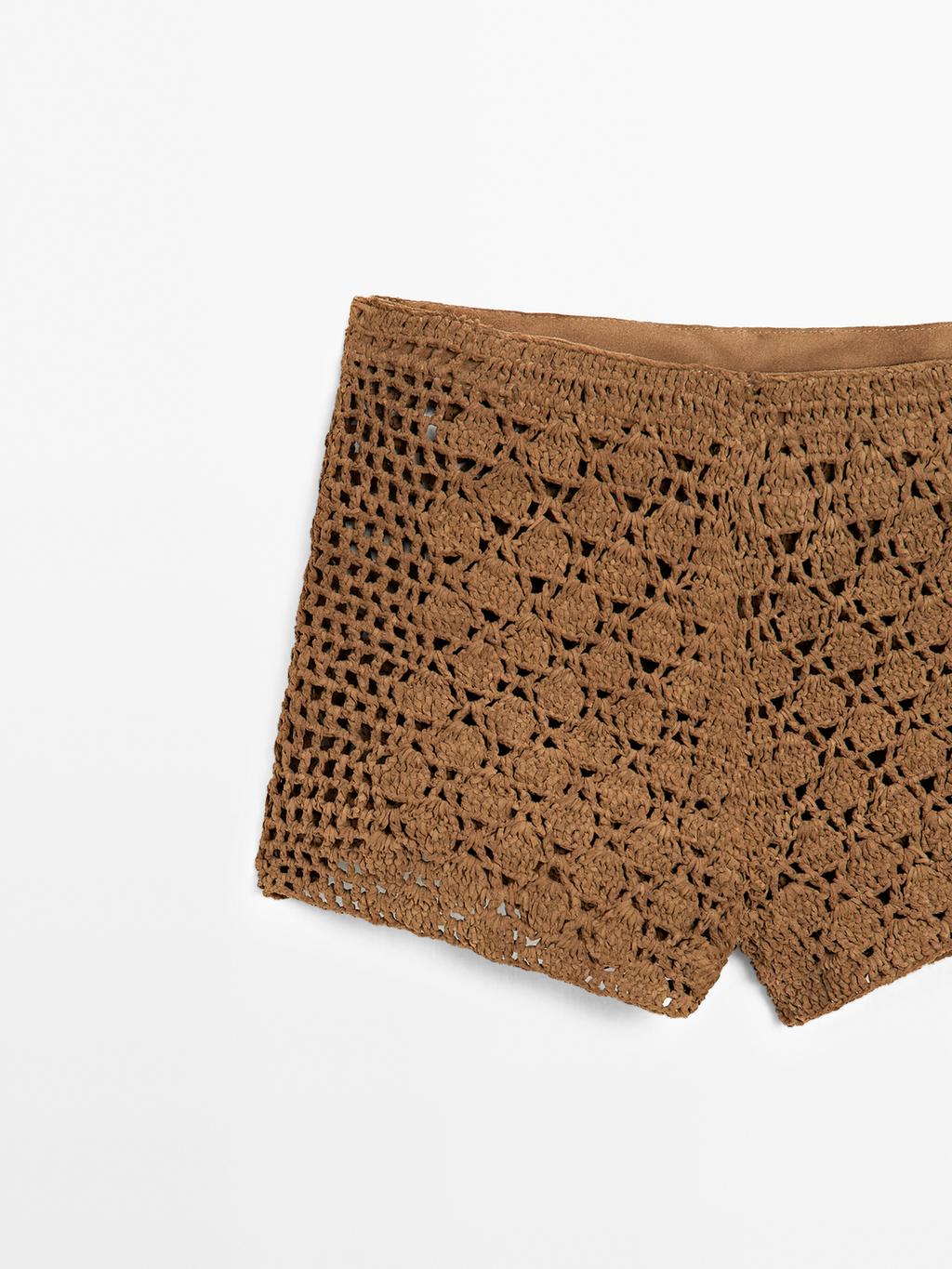 Suede leather crochet shorts