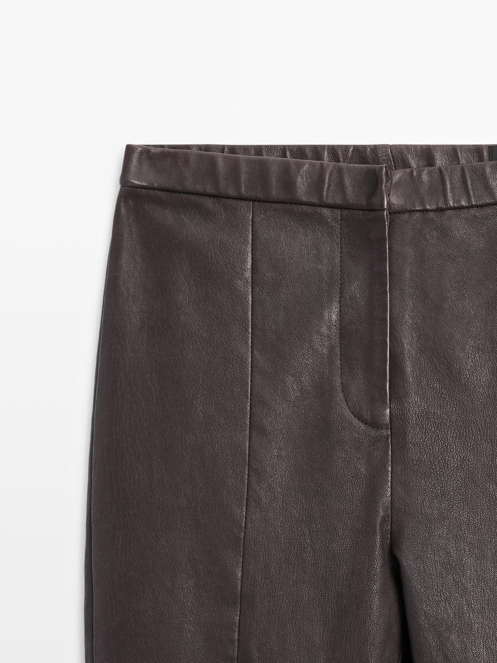 Nappa leather leggings with elasticated detail