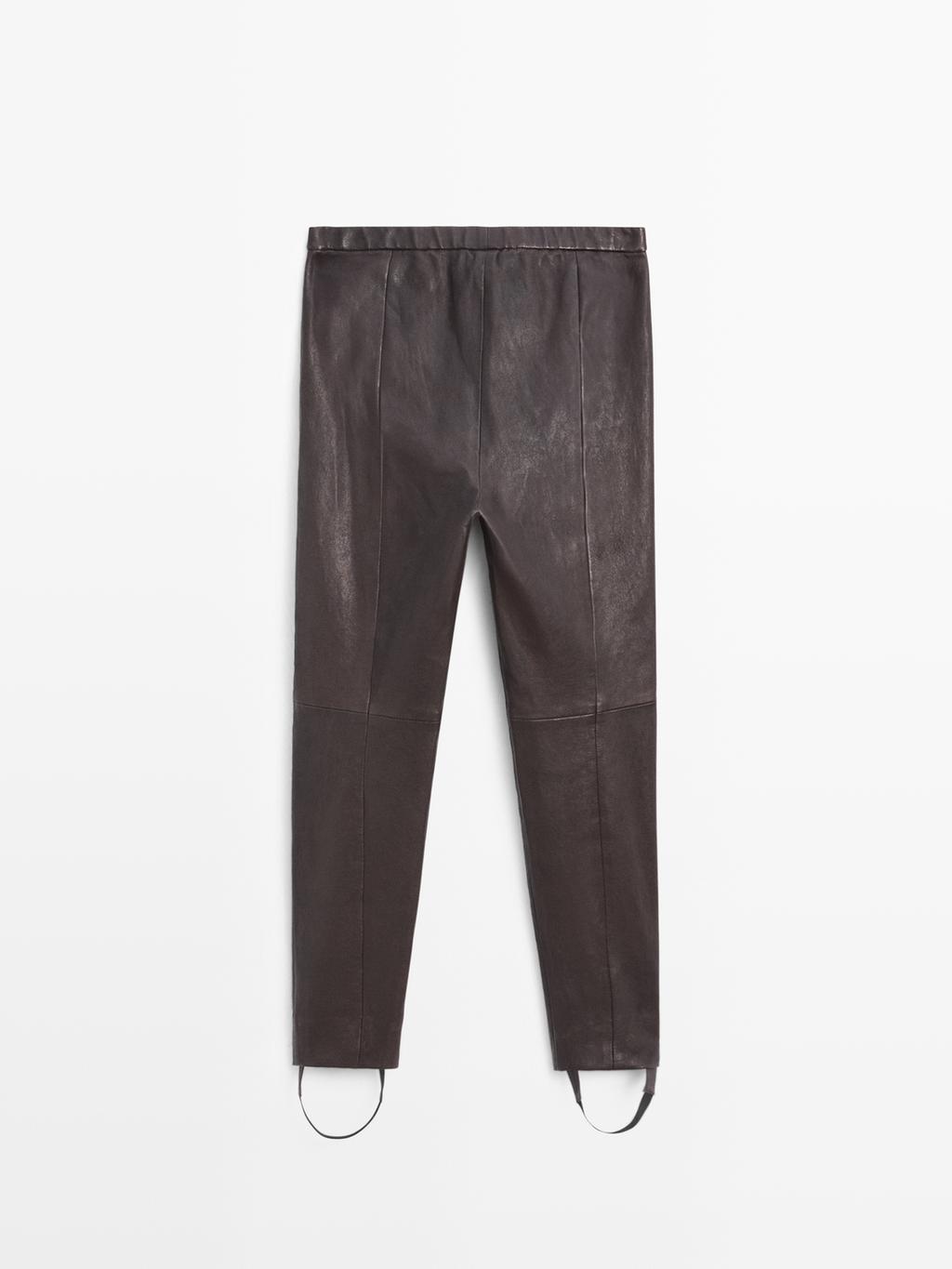 Nappa leather leggings with elasticated detail