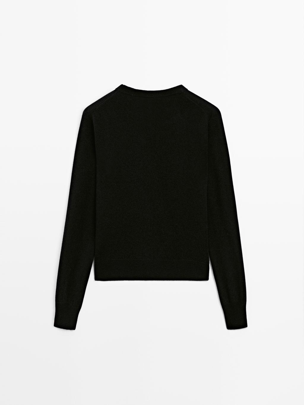 Wool blend crew neck knit sweater