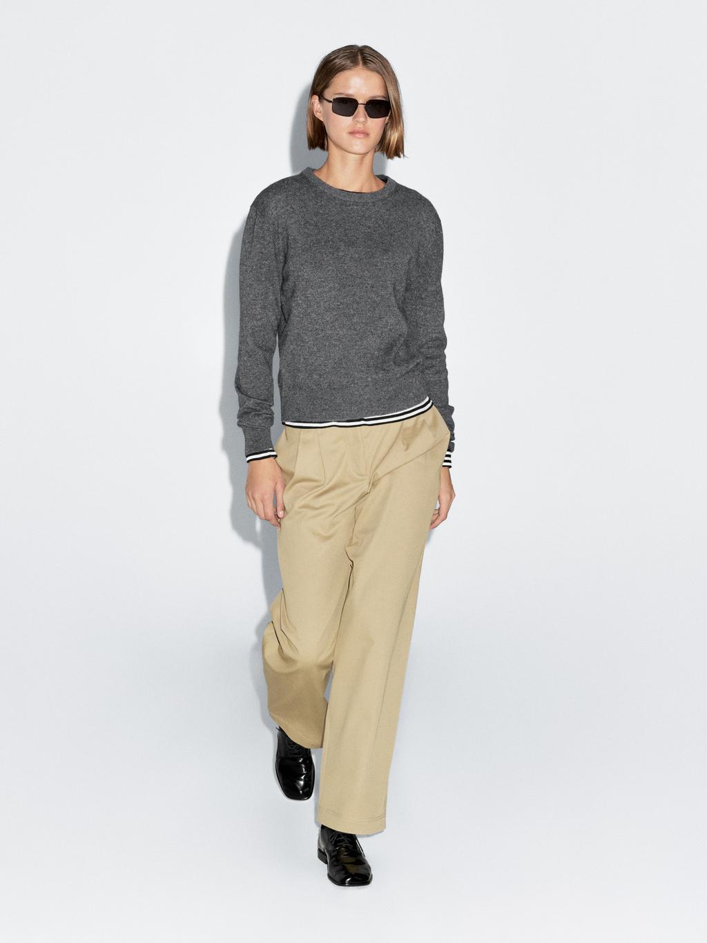 Wool blend crew neck knit sweater