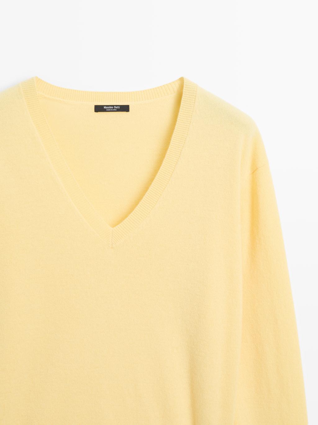 Wool blend deep V-neck knit sweater